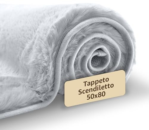 SONIT - Tappeto Scendiletto Moderno 50x80cm - Tappeto per Camera e Salotto - Tappeto Scendiletto Assorbente e Antiscivolo - Tappeto Morbido Grigio