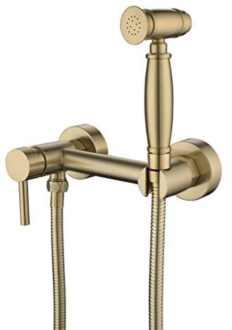 PenKee Bidet Spray Set, Brass Hot And Cold Water Bidet Bathroom Hand Shower Bidet Toilet Sprayer Hygienic Shower Wall Mounted Bidet Tap Set with Booster Nozzle,Brushed Gold
