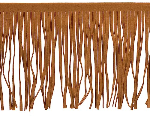 QUARKZMAN 1 Yard 15cm PU-Leder Fransenband Doppelseitige Leder Nähtassel Fransen für DIY Nähen Kleid Handwerk Rock Dekoration, Hellbraun