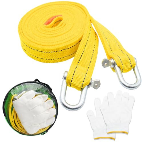 Gancio Traino Auto Resistente - 5m, 5t - Portatile con Custodia - Non Danneggia la Cinghia di Traino