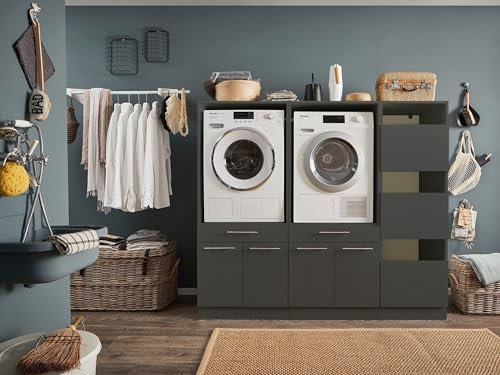 möbelando Waschmaschinenumbauschrank >LAUNDREEZY< in anthrazit - 185x162x67,5 (BxHxT)