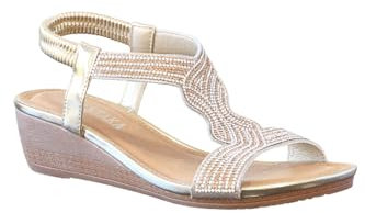 IVACHY Shoes Women's Comfort Sandals| 4cm Heel, Sparkling Adjustable Elastic Band| UK Size 3 to 7.5