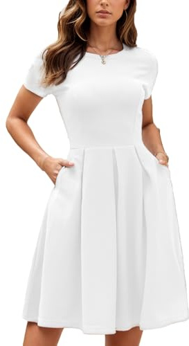 oxiuly Summer Dresses for Women 2024 Elegant Modest Fit and Flare Swing Sunday Vacation Holiday Hepburn Style Party Cocktail Church Wedding Dress S253 White M
