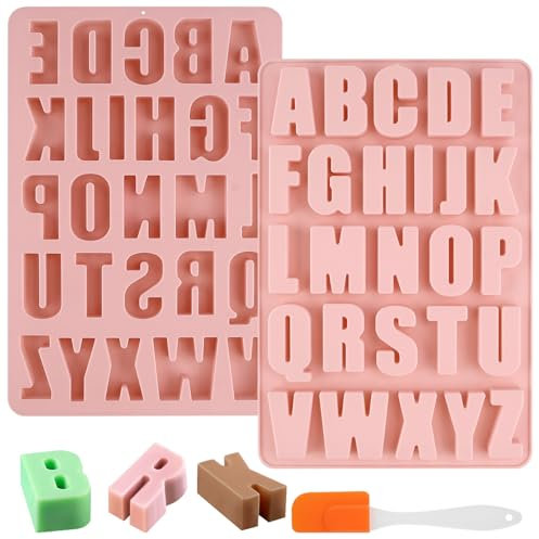 26 Buchstaben Silikonform, Wiederverwendbare A-Z Alphabet Groß Gießformen für Epoxidharz, DIY-Formen, Kuchen, Backen, Schokolade, Eisbrocken - Mit Silikon Spatel