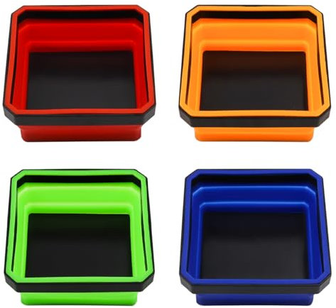POFET 4Pcs Magnetic Tool Trays, Silicone Trays, Foldable Tool Trays, Tool Tray for Storage of Tools, Small Parts, Screws and Nuts