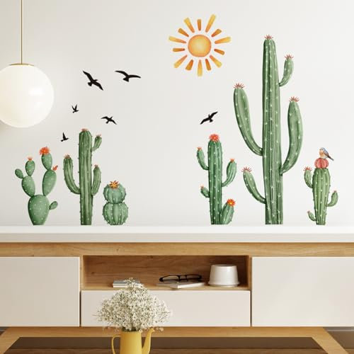 Wall Stickers Green Plant Art Decals for Living Room Peel and Stick Wallpaper Cactus Potted Wall Decals Removable 2017