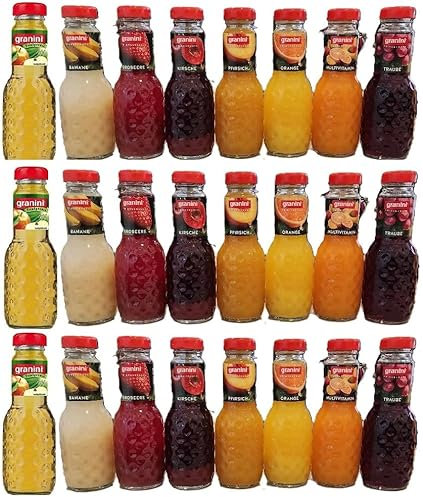 24 Flaschen a 200ml Granini Saft Mix aus 8 Sorten MEHRWEG Pfand Glas Flaschen Mischung Trinkgenuss von Onlineshop Bormann + Space Keks gratis a 45g