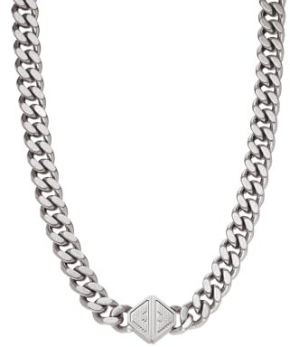 Emporio Armani Herren-Edelstahl-Halskette mit Karabinerverschluss, Taubengrau
