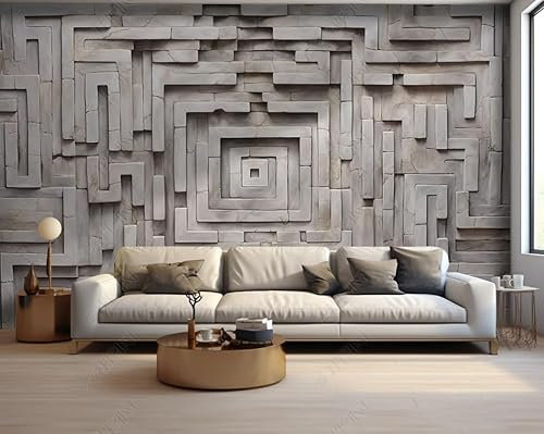 Papier Peint Intissé Relief En Pierre Poster Tableaux Muraux Tapisserie Photo Trompe L'Oeil Salon Chambre Art Mural 150Cm(L) X105Cm(H)