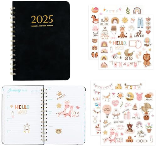 Luckwaii Terminplaner 2025 Kalender Ringbuch A5 Nachfüllbar Ostern, Buchkalender 2025 1 Woche 2 Seiten Softcover Tagebuch mit 4 Sticker Fotoalbum, Wochenplaner Nachfüllpapier für Kalender 2025 Planer