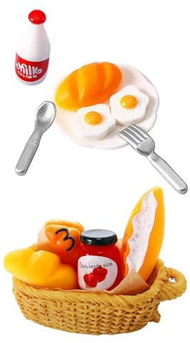 UYRVAPE Escena de desayuno en miniatura de casa de muñecas - vajilla en Miniatura, mini modelo de comida, Miniatura Pan Mermelada, para 1/12 Accesorios Cocina de casa muñecas en Miniatura(12pcs)
