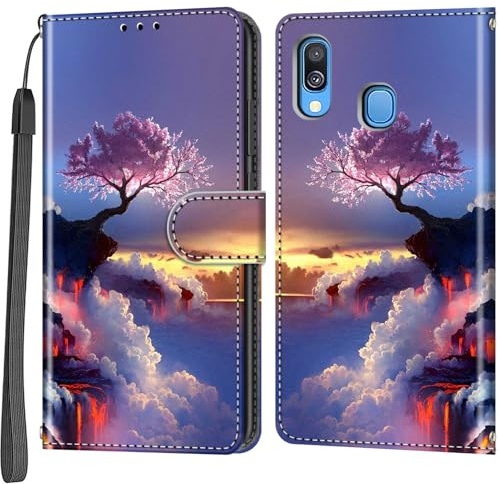Handyhülle für Samsung Galaxy A40, rosa Baum | Magnetisch, Stoßfest, Kartenfächer, Flip PU Leder, Brieftasche Schutzhülle, Ständer Klapphülle