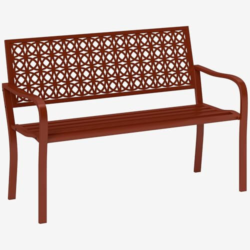 Outsunny 2-Sitzer Gartenbank, wetterfest Sitzbank, Gartenmöbel mit Rücken- & Armlehnen, Parkbank 240kg belastbar, Balkonbank für Balkon Terrasse, Garten, 127 x 63 x 85cm, Rot