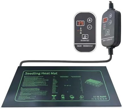 JKELPV Seedling Heat Mat Heating Pad 16℃ To 40℃ Adjustable Thermostat Reptile Waterproof Heat Mat Indoor Garden Grow Seedling Nursery Heated Propagator(18W 52X25cm)