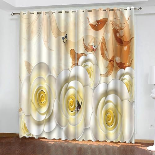 Bishilin Verdunkelungsvorhänge mit Ösen 2er Set 264x115CM, Gardinen Blickdicht Modern Blumen und Schmetterlinge Schiebevorhänge Wohnzimmer Schlafzimmer Küche