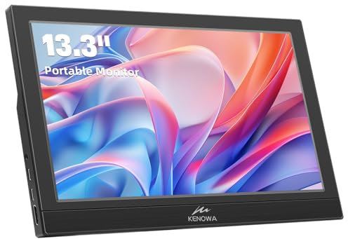 Kenowa 13.3 Inch USB-C Portable Monitor with Dual Type-C/HDMI IPS Screen FHD 1920 x 1080 LCD External Monitor for Windows 7 8 10 OS PS3 PS4 Xbox Mac Raspberry Pi B Computer Laptop