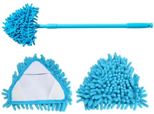 Mini Mop, 180° Rotatable Triangle Mop with Telescopic Handle, Wall Cleaner with 2 Replacement Heads for Bathroom Shower Floor Wall