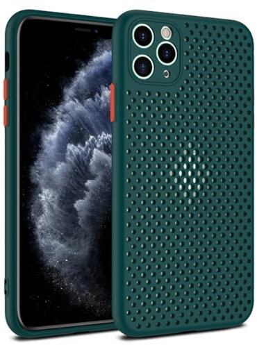 SSASMEU Coque en Silicone Souple et Respirante pour iPhone 14, 13, 12, 11 Pro, XS Max, Mini, X, XR, 6S, 8, 7 Plus, Ultra-Fine, avec Dissipation Thermique, Vert foncé, pour iPhone 15 Pro