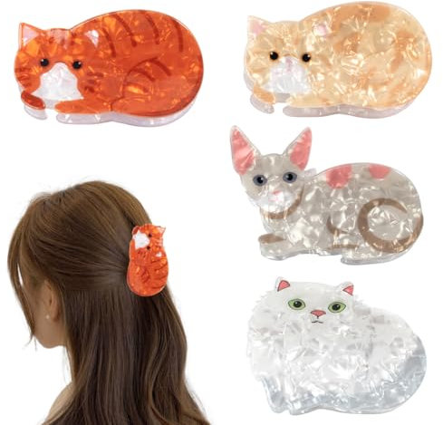 Lot de 4 pinces à cheveux en forme pour femme, Cheveux à Double Dents, Pince à gratter style chat, Pince Crabe 8cm, Hair Claw Clip