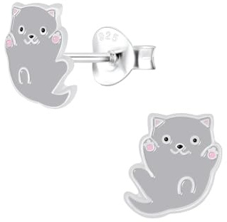 Monkimau Mädchen Ohrringe Katze | Ohrstecker aus 925 Sterling Silber | Kinderohrringe hypoallergen