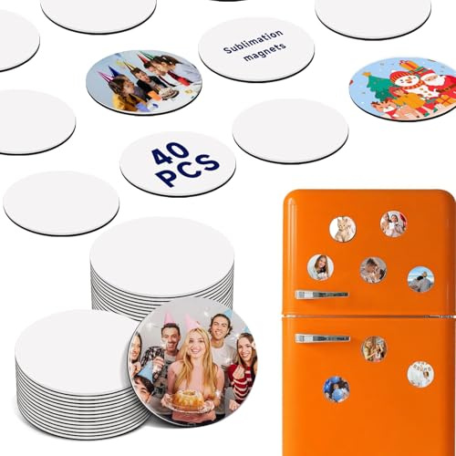 40 Pcs Sublimation Magnets Custom Round Fridge Magnets (2.16 x 2.16) | Personalized Sublimation Blanks Bulk for Home Kitchen Refrigerator Microwave Oven DIY Craft Gifts