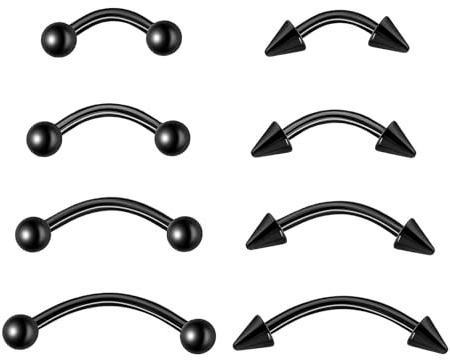 SSHUIKKAI 8 Stück Rook Piercing, Augenbrauen Piercing, Augenbrauenpiercing, für Nasenring, Lippenringe, Augenbrauen (Schwarz 6mm/8mm/10mm/12mm)