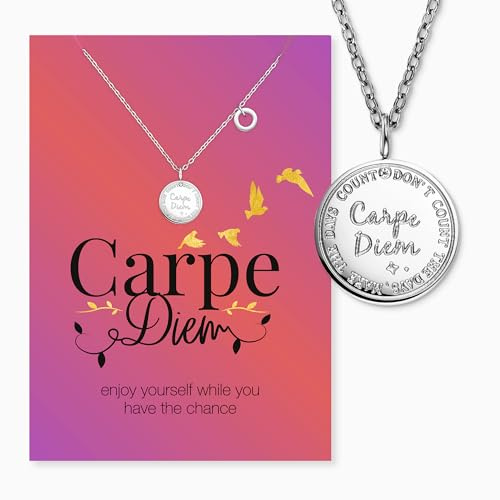 Engelsrufer Grußkarte Carpe Diem mit Halskette Edelstahl Silber – Lebensmotto als Geschenk – Hochwertige Grußkarte mit Schmuckstück