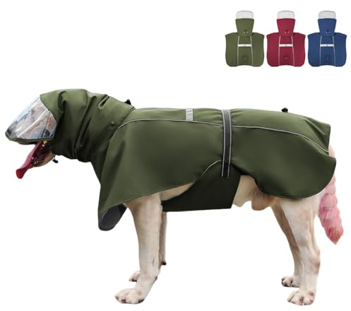 TBDMTOU Pet Dog Raincoat Jacket Large Dog Rain Poncho with Transparent Hood, Double-Layer Structure, Adjustable, Waterproof, and Reflective, Suitable for Medium to Large (Army Green, 5XL)