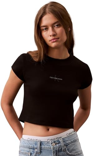 Calvin Klein Women's MONOLOGO Baby Rib TEE LV047AB802UB1007 Tees, Black, XXL