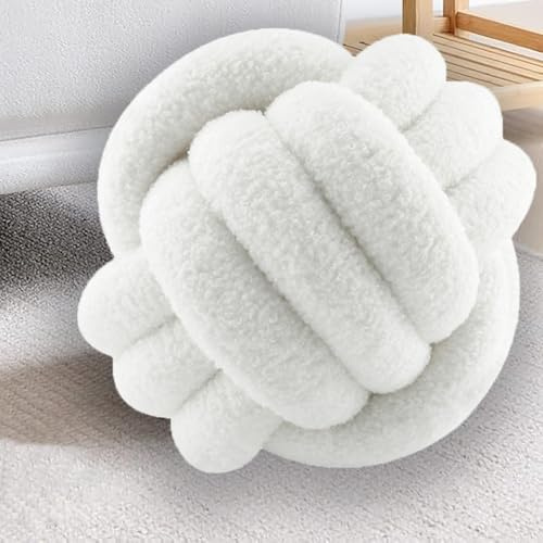 RTSFKFS Knotenkugelkissen, Knotbugelwurf Kissen Ultra weiche Begleiterin dekoratives handgewebte Knotbugel Lamm Samtsofa, Knotenkissen, SofaKissen(Weiß,20cm/7.8)