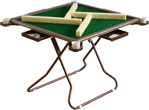 Foldable 4-Player Game Table with Cup Holders and Storage Drawers for Portable Card and Board Gaming