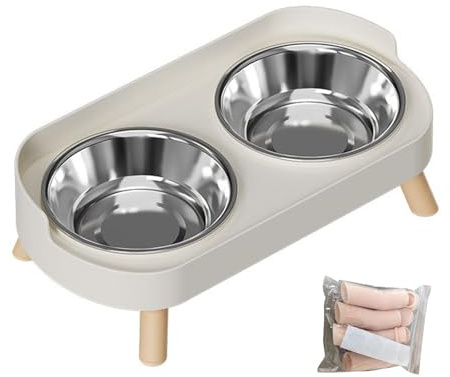 Fockety Comederos elevados para Perros, Juego de comederos y bebederos elevados de Acero Inoxidable con Soporte Antideslizante, para Perros pequeños y medianos Gatos Adultos