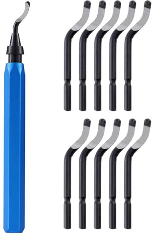 Deburring Tool Edge Trimming Hand Chamfer Rotary Tool for 3D Printing | 10 Extra Replacement Blades Blue Aluminium Ergonomic Non Slip Handle Quick Change Mechanism Resin Plastic PVC Metal Removal