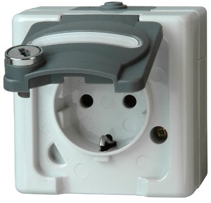 Kopp 104056008 BLUE ELECTRIC - Schutzkontakt-Steckdose mit Klappdeckel und Sicherheitsschloss (Nr. 6), Farbe: grau, 250V, 16A,