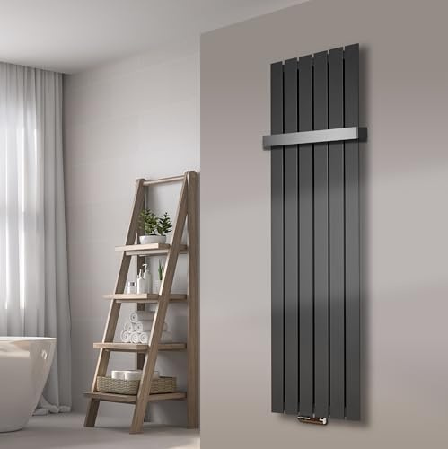 Badheizkörper Design Peking 3 180x47cm anthrazit - moonstone (+1 Halter 50mm) SZAGATO Handtuchwärmer Handtuchtrockner Handtuchhalter Paneelheizkörper vertikal Mittelanschluß Flachheizkörper