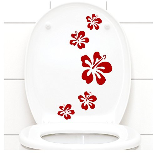 Grandora Klodeckel Aufkleber Hibiskusblüten I rot 5er Kreativset I Bad Blüten Blumen Hibiskus Aufkleber Wandaufkleber Wandsticker W916