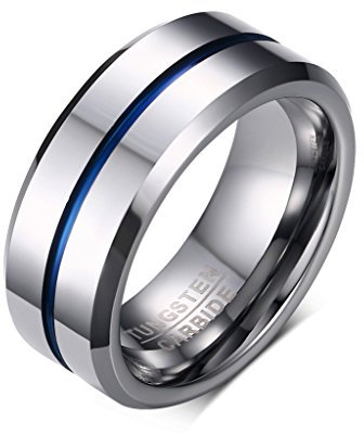 Vnox Herren Wolfram Ringe mit Blue Grooves Inlay auf Hochglanz poliert Comfort Fit Wedding Band 8mm Breite