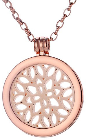 Morella Damen Halskette Rosegold 70 cm Edelstahl mit Amulett und Coin 33 mm Blätterwald Rosegold in Schmuckbeutel