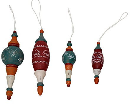 Drescher 4 x Weihnachtsschmuck,Ornamente aus Holz,Christbaumschmuck,Kugeln (Mix)