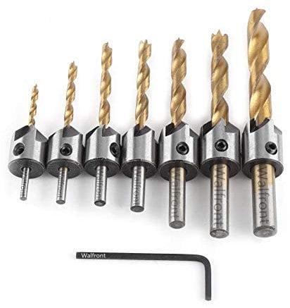 Titan Beschichtetes Holzbearbeitungs Senkbohrer Set HSS Zimmerei Reibahlen Kernbohrer Fasen Senkkopf(3-10mm (3/4/5/6/7/8 / 10mm))