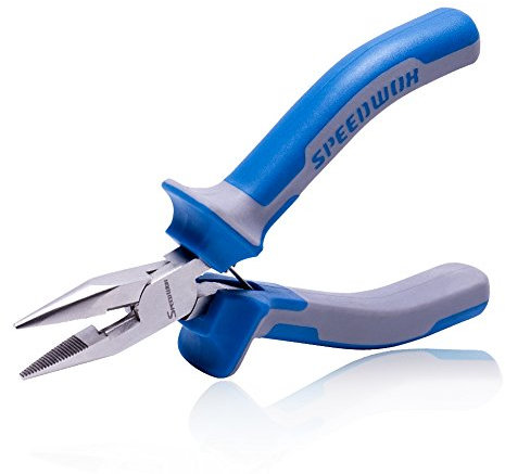 SPEEDWOX Long Nose Pliers Wire Cutters 5 Inches Micro Side Cutting with Spring Fine Pliers Precision Jewelry Making Tool Serrated Jaws Professional Handle Craft Chrome Vanadium Steel