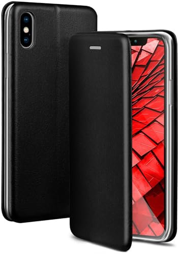 ONEFLOW Business Case für iPhone X/iPhone XS Handyhülle klappbar mit Standfunktion, Klapphülle Flipcase Cover Dünn, PU Leder Hülle mit Kartenfach, 360 Grad Schutzhülle, Schwarz