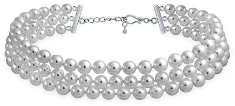 Bling Jewelry Collana A Girocollo Con Tre File Di Perle Grigie Simulanti Realizzata A Mano Per Sposa Per Ragazze Adolescenti E Donne Placcata In Argento