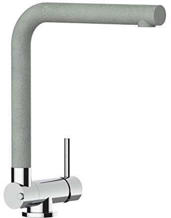 Unterfenster Küchenarmatur Wasserhahn Küchenmischer mit schwenkbarem Auslauf - Gesamthöhe abgeschwenkt nur 45mm // Auslauf drehbar 360° - Chrom/Granit Zement Grau