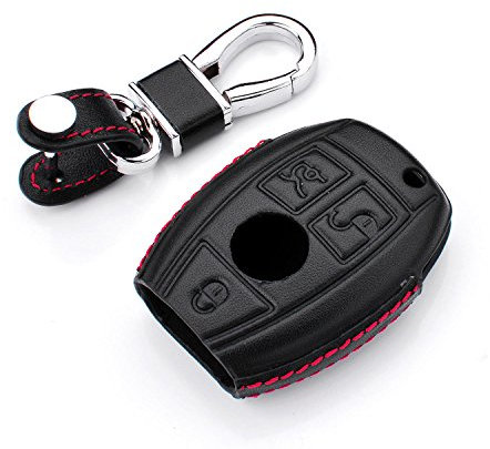 M.JVisun Véritable Cuir Clef Coque Porte-clés pour Mercedes-Benz A Classe B C E S G M V Classe CLA CLS GLA GLC GLE GLK GL GLS SL SLK SLC Viano Metris Clé de Voiture - Cuir - Noir - 3 Bouton - US