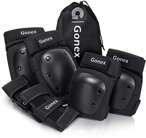 Gonex 6 in 1 Protective Knee Pads Set, Skate Protective Gears with Elbow Knee Wrist Guards Pads, Skate Pads for Kids Youth Adult for Skateboarding Cycling Biking Scooter Roller, Black L