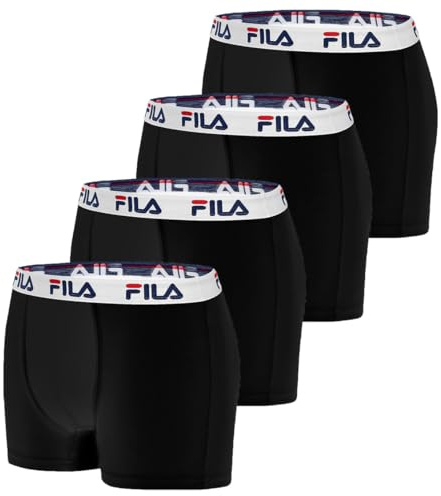 FILA Boxer Uomo Cotone, Mutande Uomo Stretch, Maglia Ventilata, Set di 4, Nero, Taglie M