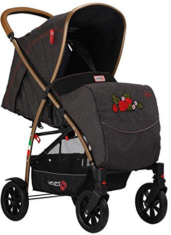 Baciuzzi, passeggino accessoriato con ruote grandi, manico rialzato, chiusura pratica ad una mano, traspirante e full optional, Bxt Tango ricamato