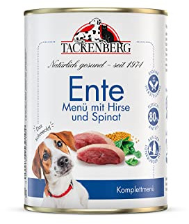 TACKENBERG 6 x 800 g (4,8 kg) Ente mit Hirse & Spinat Nassfutter Dose für Hunde - Hundefutter in Premiumqualität