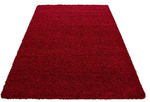 Ayyildiz Hochflor Teppich Flauschiger Langflor, Shaggy Flokati - Rechteckig, ca. 50 mm Florhöhe - Pflegeleichter Wohnzimmerteppich, Größe:60 x 110 cm, Farbe:Rot